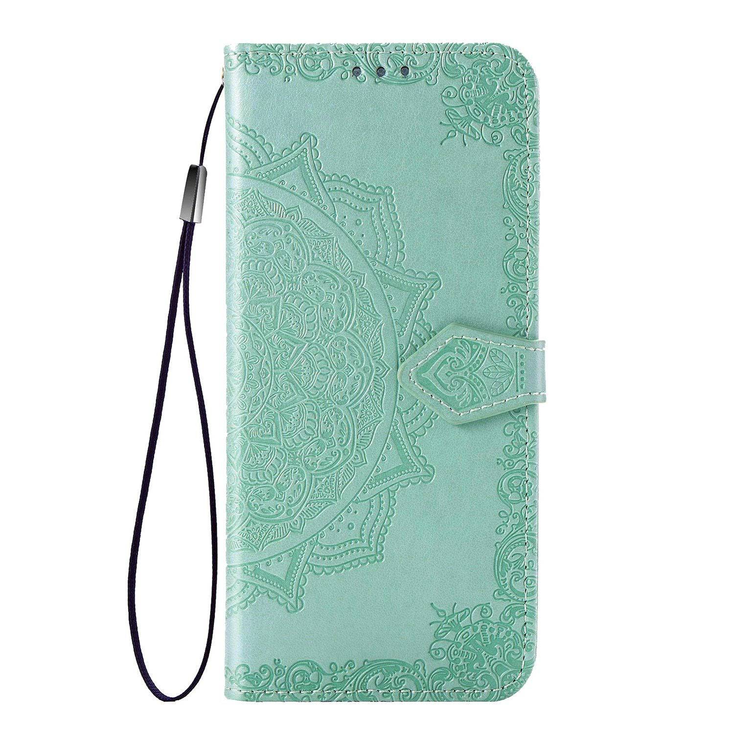 2022 Luxury Embossed Mandala Leather Wallet Flip Case for Samsung A21