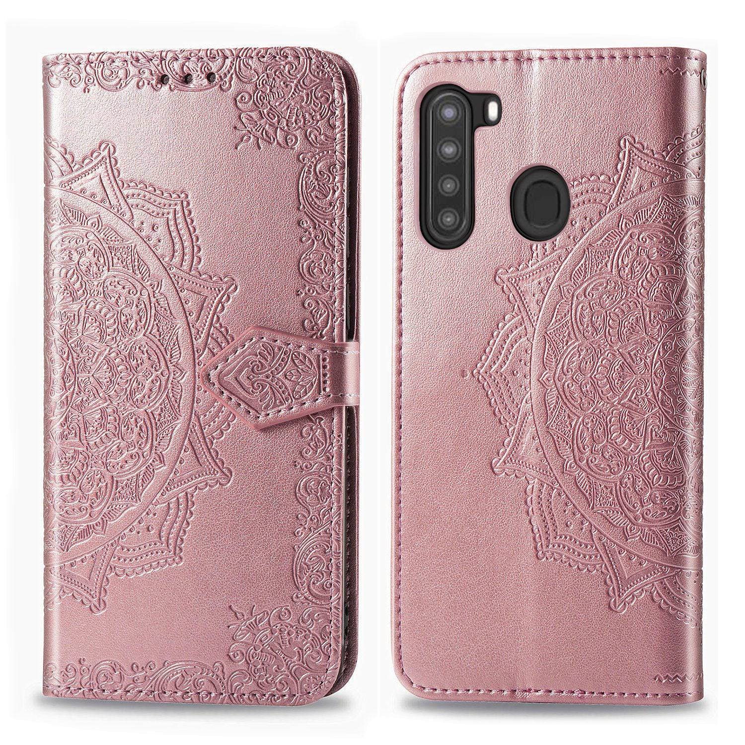 2022 Luxury Embossed Mandala Leather Wallet Flip Case for Samsung A21