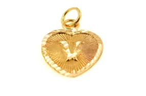 22k 22ct Solid Gold Charm Letter V Pendant Heart Design p1178 ns