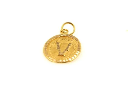 22k 22ct Solid Gold Charm Letter V Pendant Oval Design p1175 ns