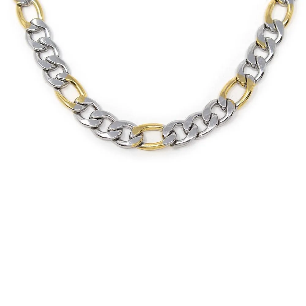 24 Inch Stainless Steel Two Tone Figaro Chain