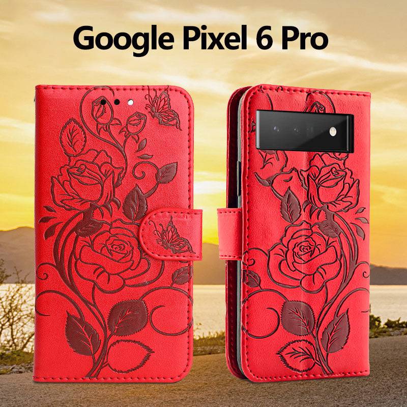 3D Embossed Rose Wallet Case For Google Pixel 6 Pro