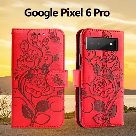 3D Embossed Rose Wallet Case For Google Pixel 6 Pro