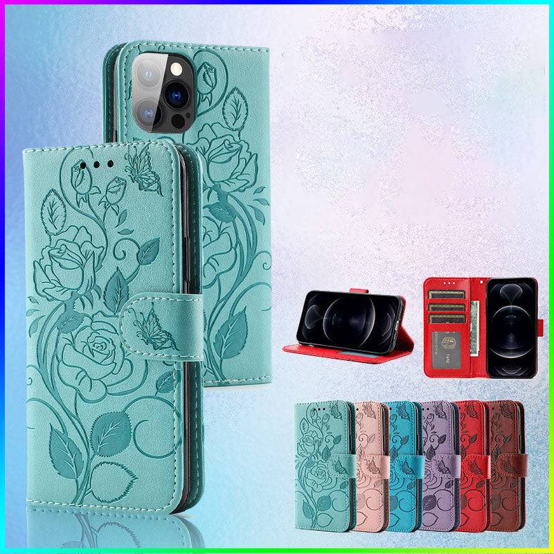 3D Embossed Rose Wallet iPhone Case