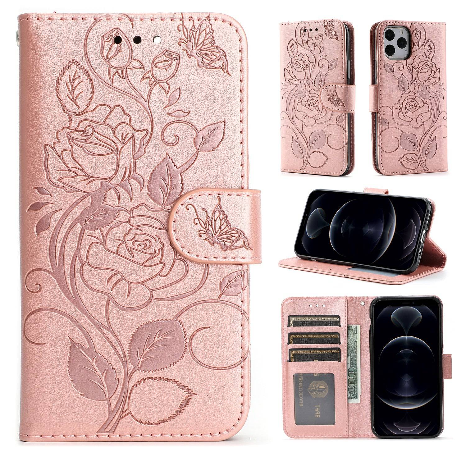 3D Embossed Rose Wallet iPhone Case