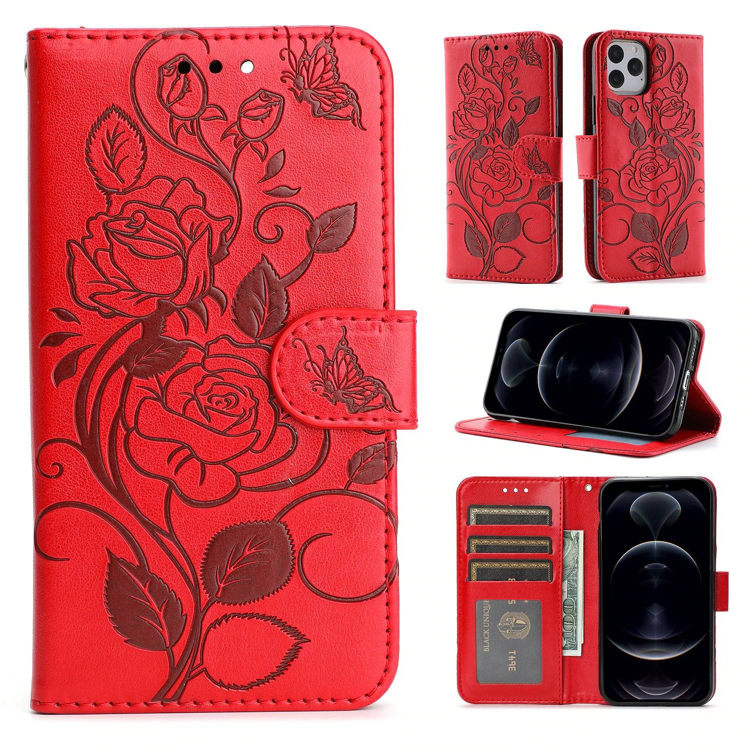 3D Embossed Rose Wallet iPhone Case