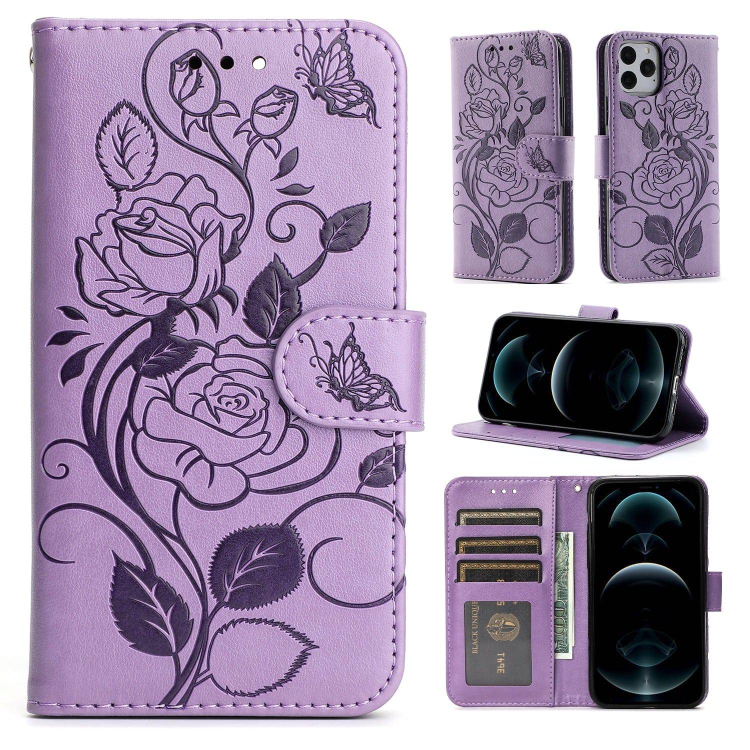 3D Embossed Rose Wallet iPhone Case