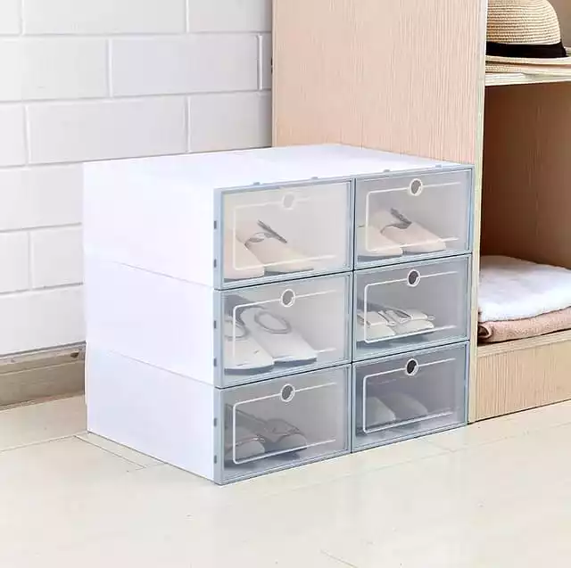 6 pcs Plastic Shoe Box Stackable Foldable Shoe Organizer