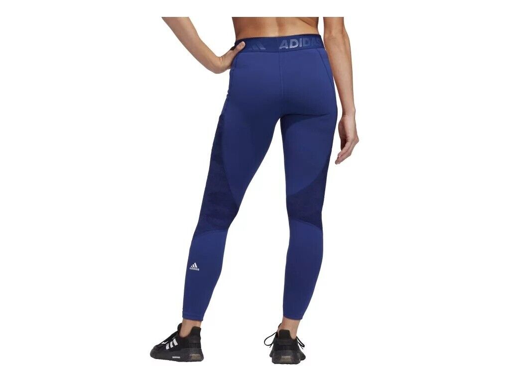 adidas Techfit Warm Running Tights Womens Blue Black Ladies Fitness Leggings