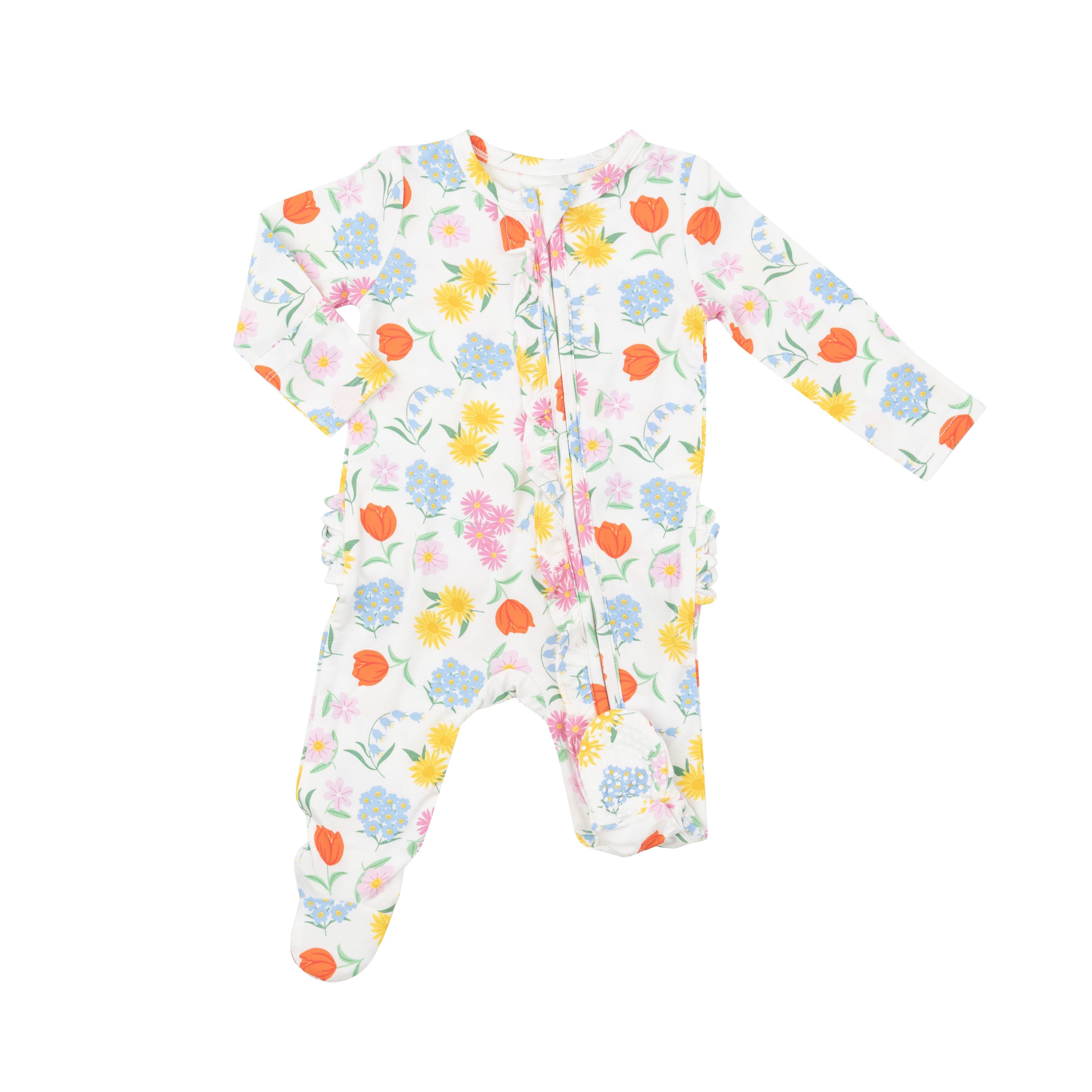 Angel Dear - Freshly Picked Floral Ruffle Zipper Footie