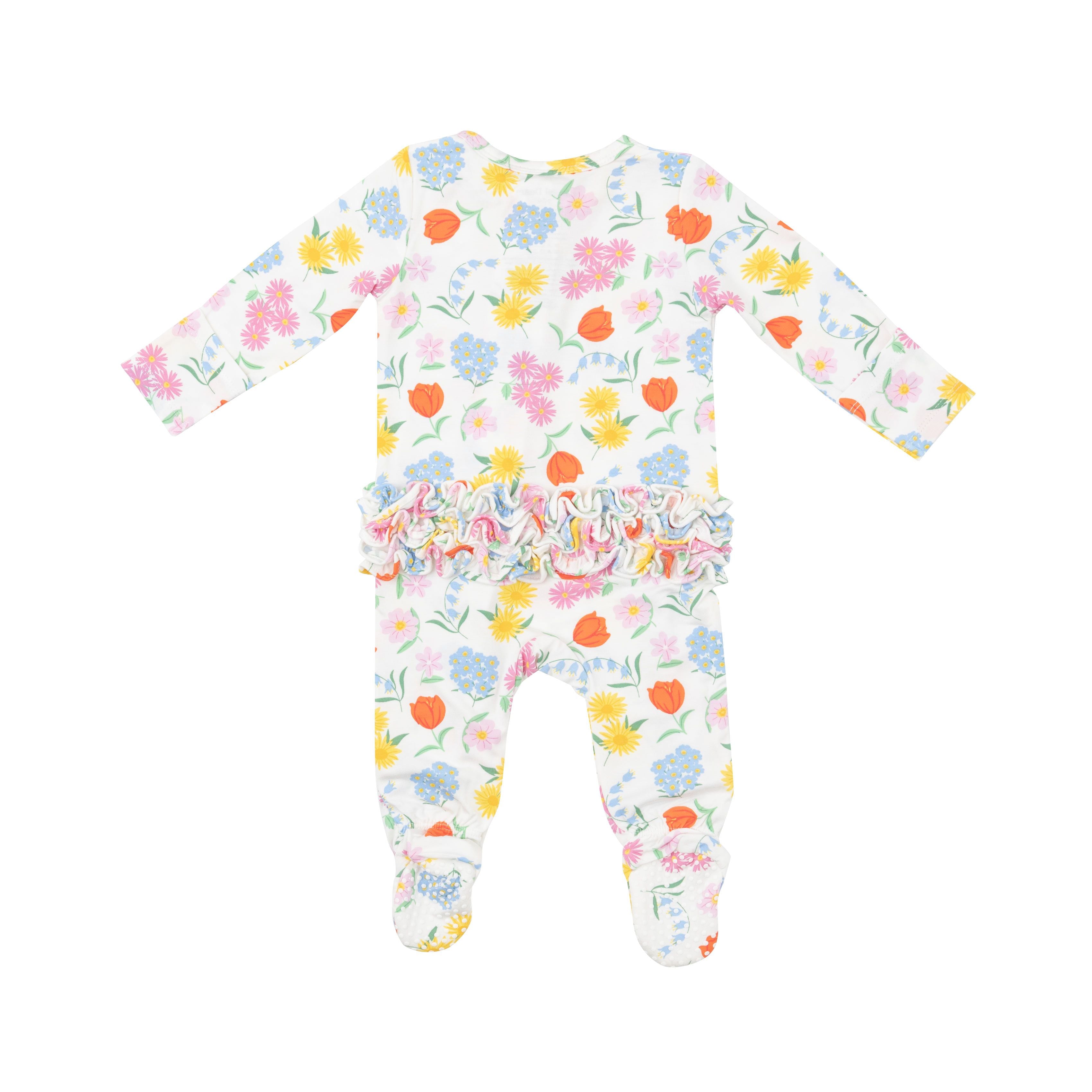 Angel Dear - Freshly Picked Floral Ruffle Zipper Footie