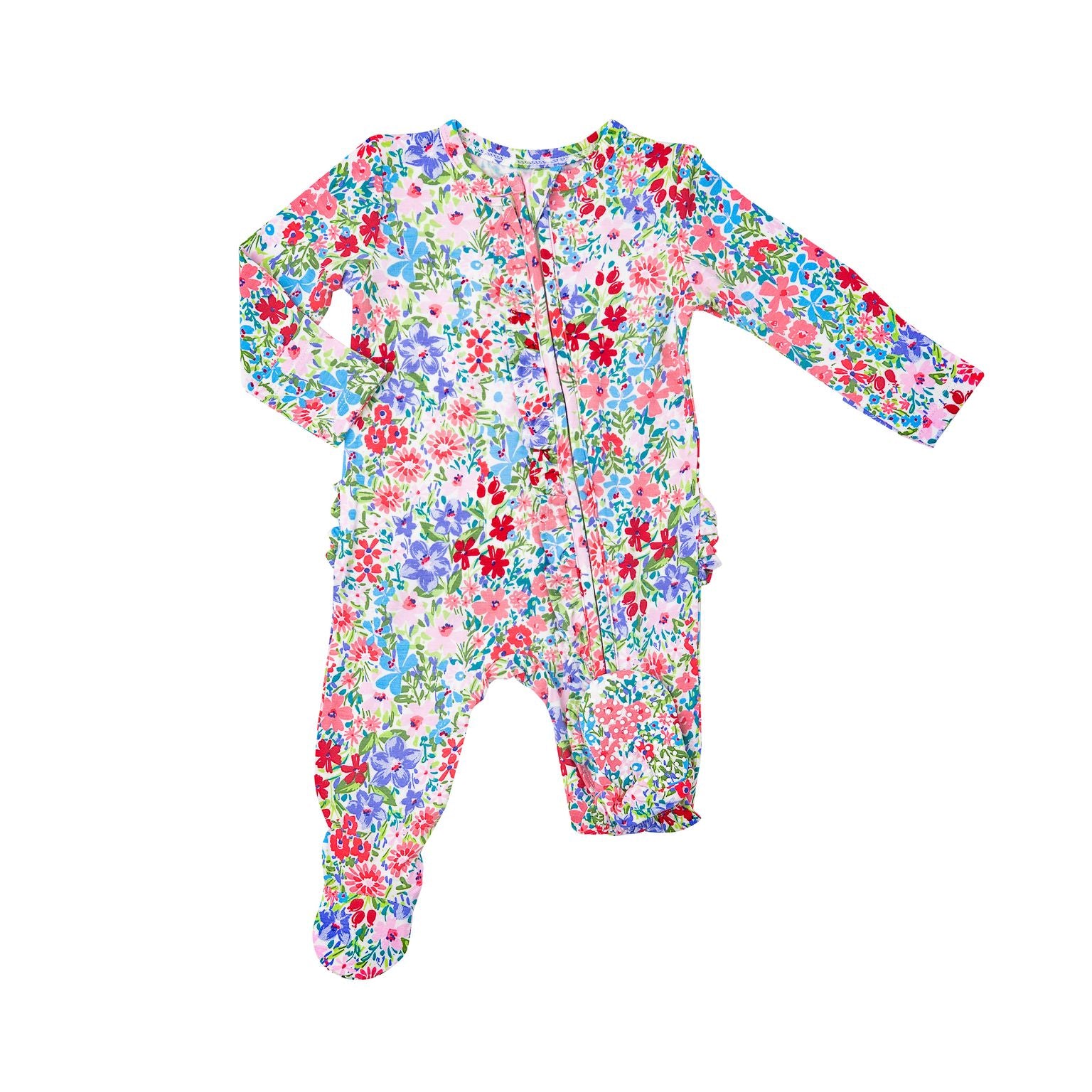 Angel Dear - London Floral Ruffle Zipper Footie