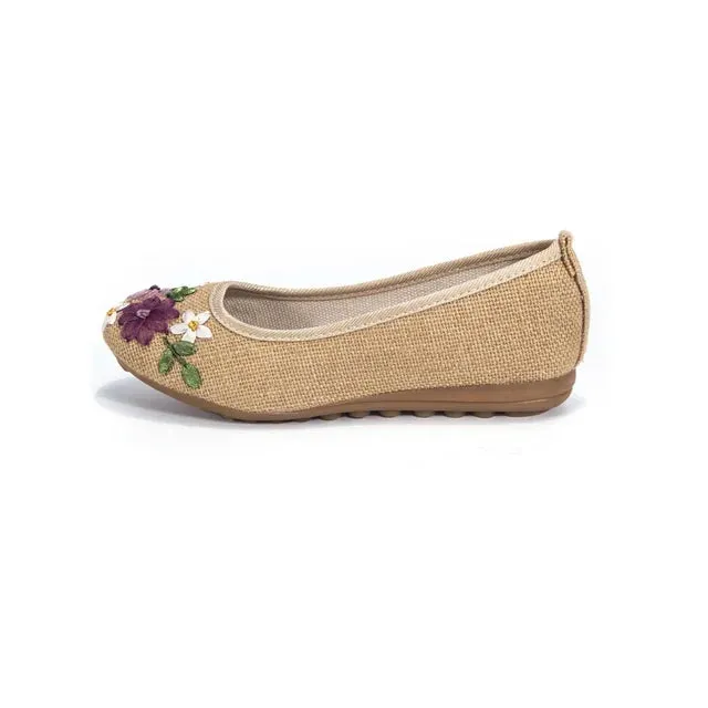 Apricot and White Floral Applique Stylish Women's Flat