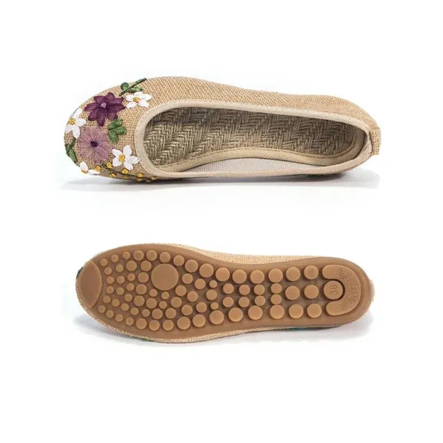 Apricot and White Floral Applique Stylish Women's Flat