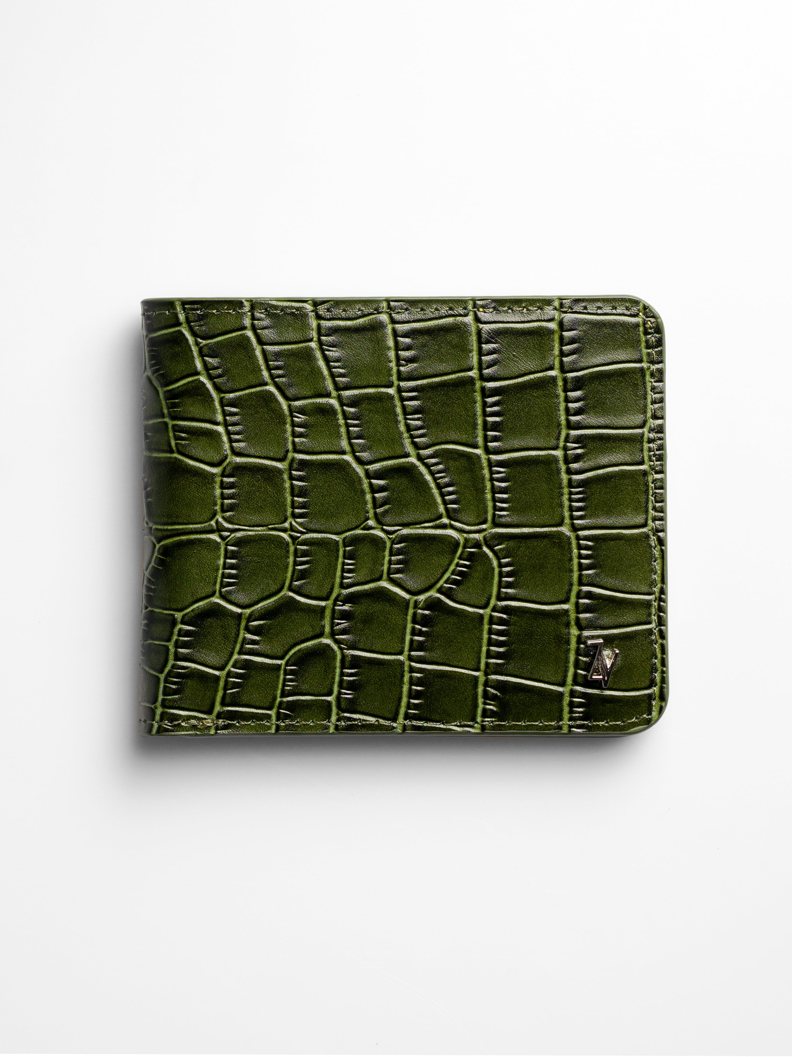 Artemis Croco Wallet - Moss Green and Yellow Leather