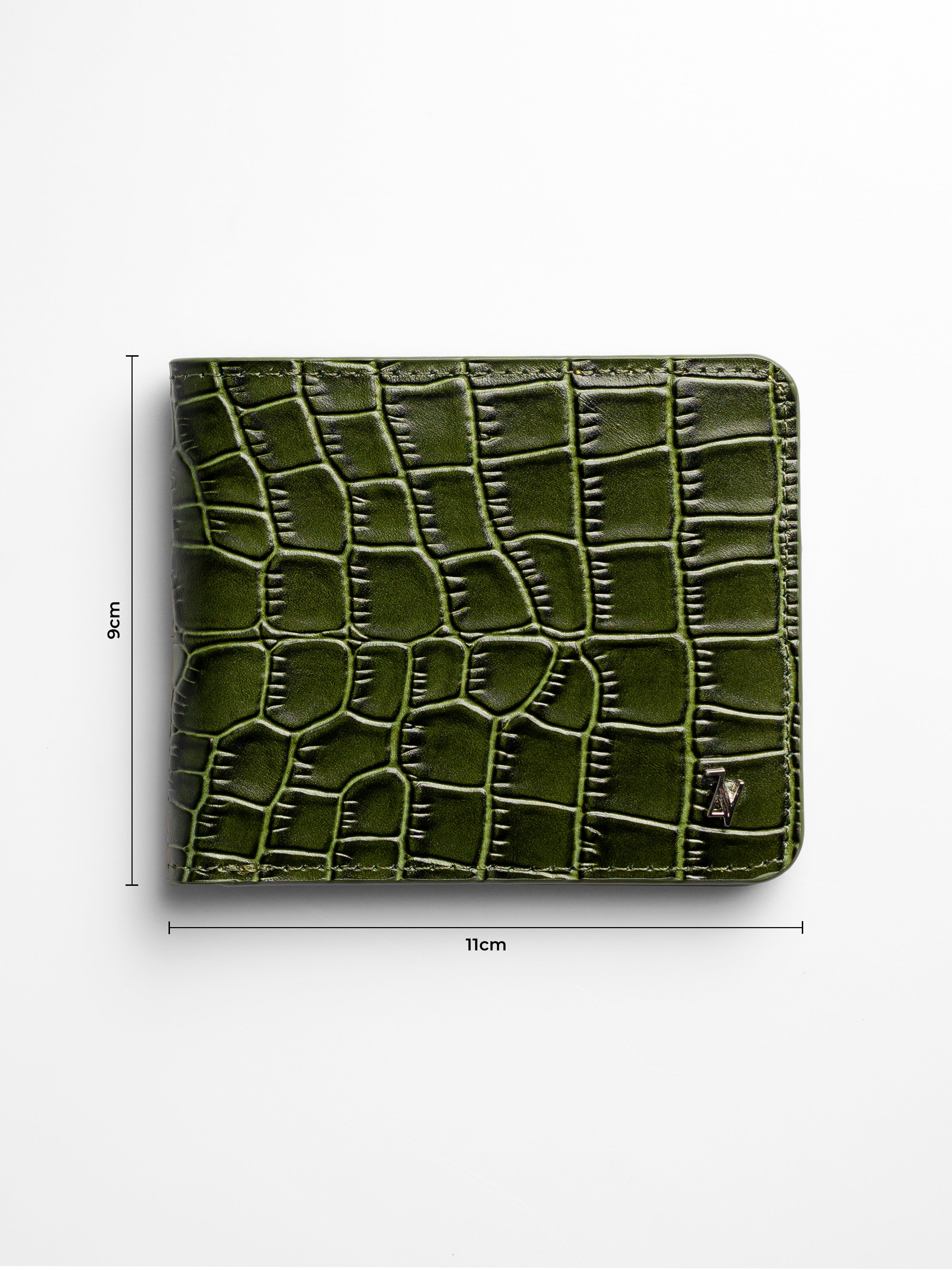 Artemis Croco Wallet - Moss Green and Yellow Leather