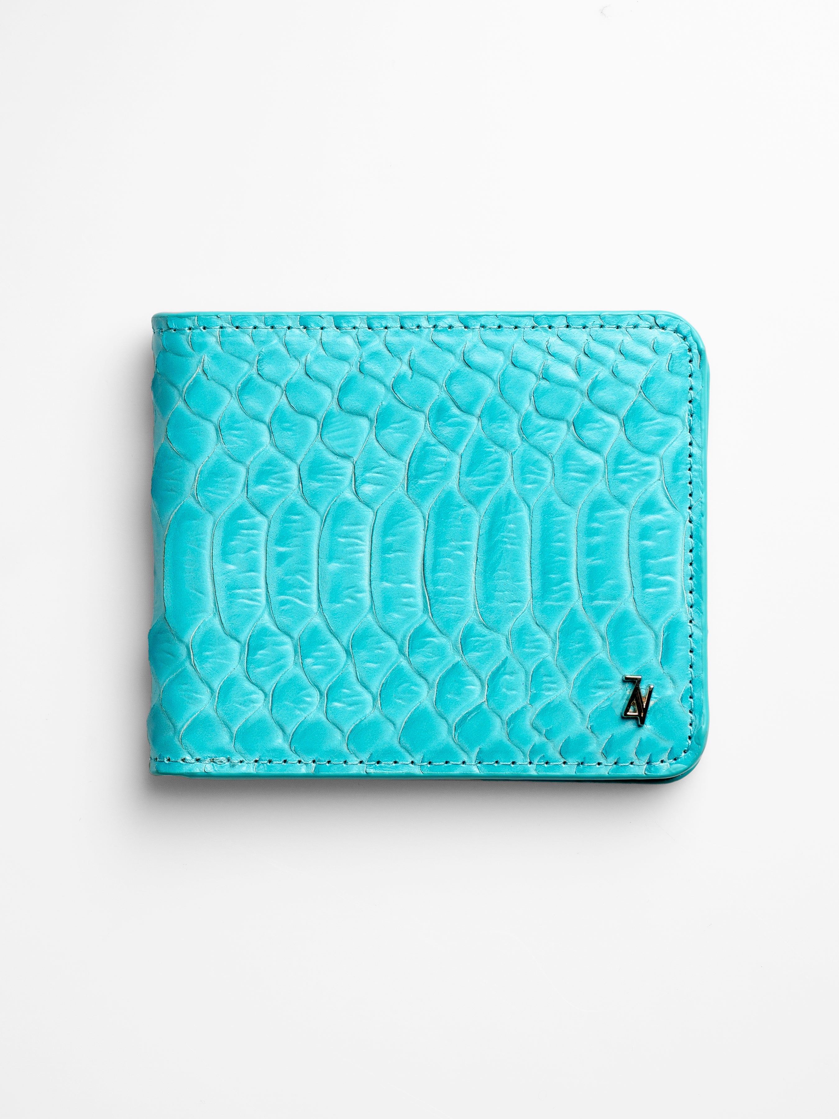 Artemis Python Wallet - Aqua and Beige Leather