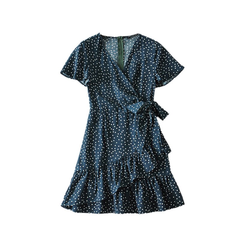 Ashore Shop Ruffles Polka Dot Dress Women Sexy V-neck Short Sleeve Boho Beach Dress Summer Fashion Mini Dress Sundress Robe