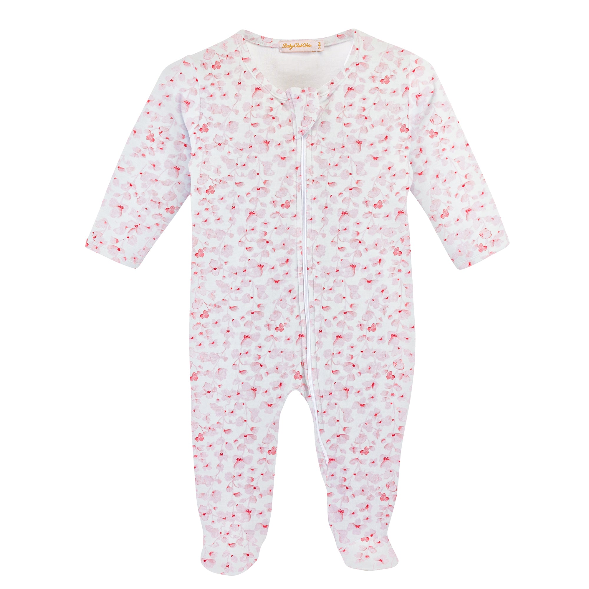 Baby Club Chic - Pink Begonias Zip Footie