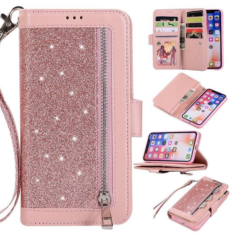 Bling Wallet Case with Wrist Strap for iPhone 12 Series