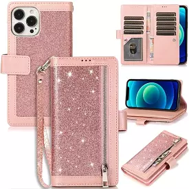 Bling Wallet Case with Wrist Strap for iPhone 13 Series