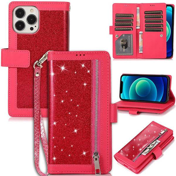 Bling Wallet Case with Wrist Strap for iPhone 13 Series