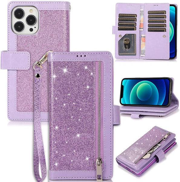 Bling Wallet Case with Wrist Strap for iPhone 13 Series