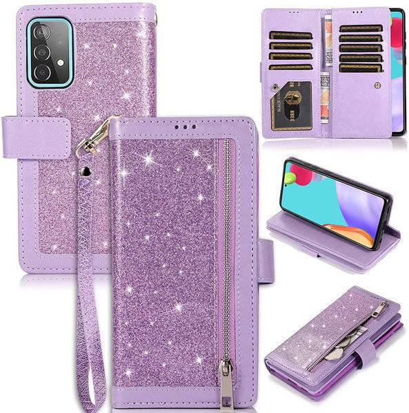 Bling Wallet Case with Wrist Strap for Samsung A32(5G)