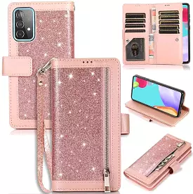 Bling Wallet Case with Wrist Strap for Samsung A32(5G)