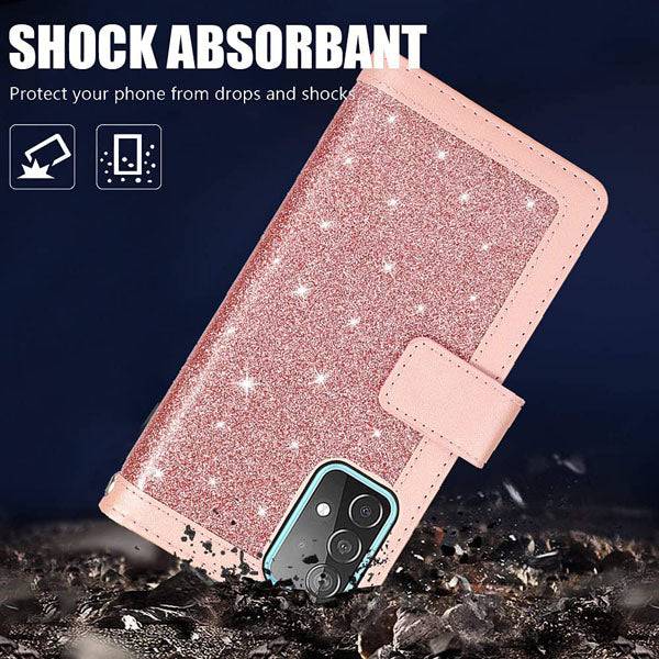 Bling Wallet Case with Wrist Strap for Samsung A32(5G)