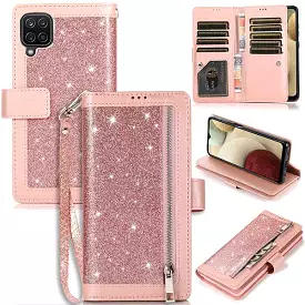 Bling Wallet Case with Wrist Strap for Samsung A42(5G)