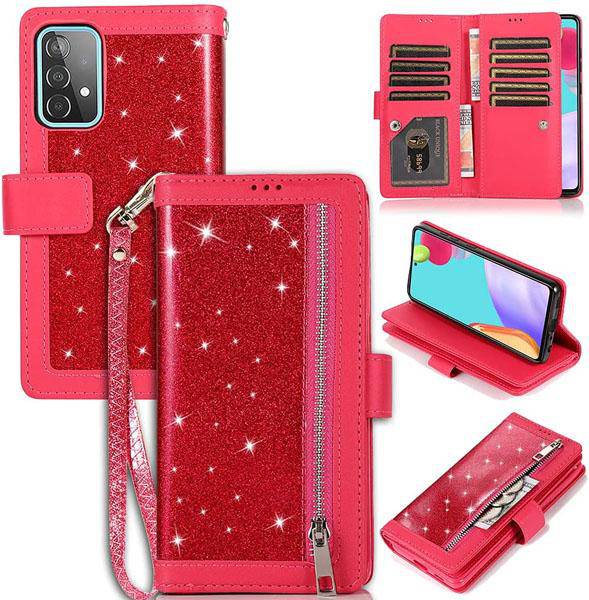 Bling Wallet Case with Wrist Strap for Samsung A52(4G/5G)