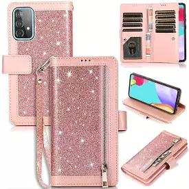 Bling Wallet Case with Wrist Strap for Samsung A52(4G/5G)