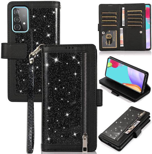 Bling Wallet Case with Wrist Strap for Samsung A52(4G/5G)