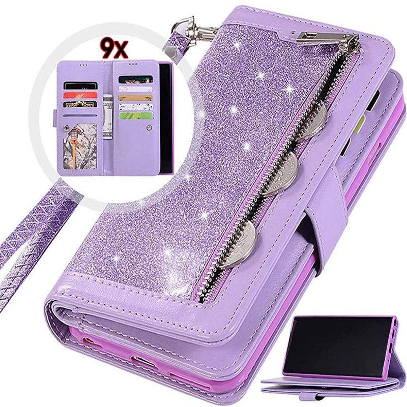 Bling Wallet Case with Wrist Strap for Samsung Note 20 Series