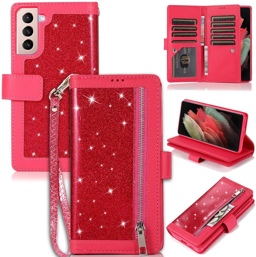 Bling Wallet Leather Case for Samsung S21