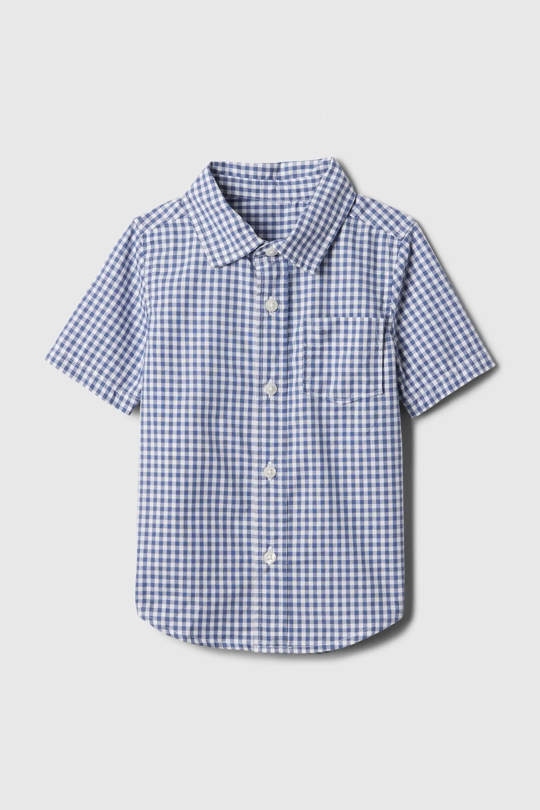 Blue Check Cotton Short Sleeve Poplin Baby Shirt (Newborn-5yrs)