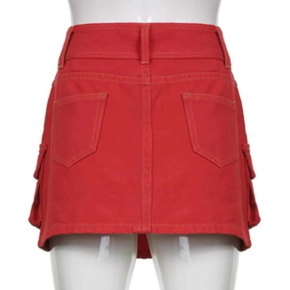 Cargo Women Harajuku Vintage Y2k 90s Casual Hight Waist Sexy Clubwear Denim Short Skirt