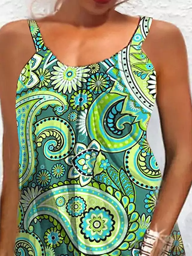 Casual Dress Ethnic Dress Shift Dress Floral Print Strap Mini Dress Ethnic Tribal Outdoor Daily Sleeveless Loose Fit Green Sprin