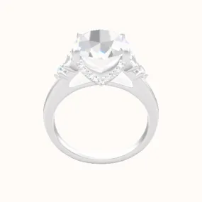 Cathedral Band with Marquise & Round Diamond Sidestones Engagement Ring With Pave V Prong Head