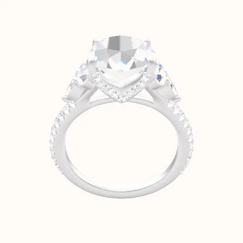 Cathedral Diamond Band with Marquise & Round Sidestone Trio Engagement Ring With Pave V Prong Head