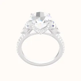 Cathedral Diamond Band with Marquise & Round Sidestone Trio Engagement Ring With Pave V Prong Head