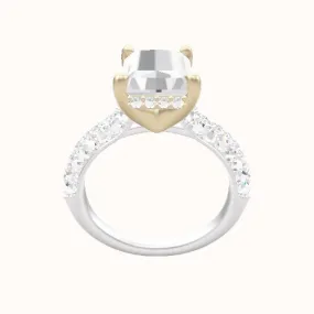 Cathedral Three Row Pave Engagement Ring With V Prong with Hidden Halo Head