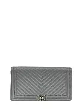 Chanel Quilted Chevron Lambskin Leather Long Boy Wallet