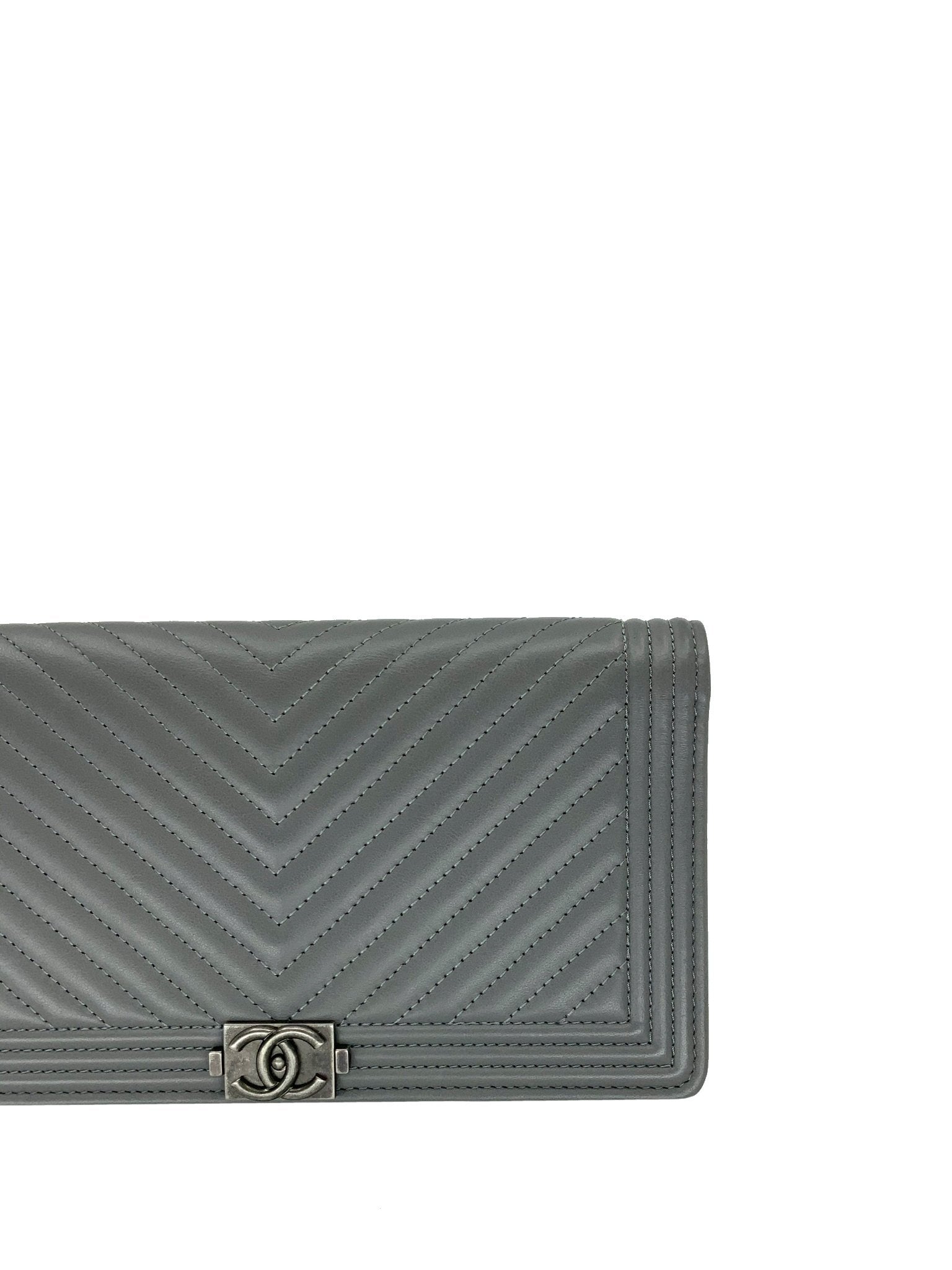 Chanel Quilted Chevron Lambskin Leather Long Boy Wallet