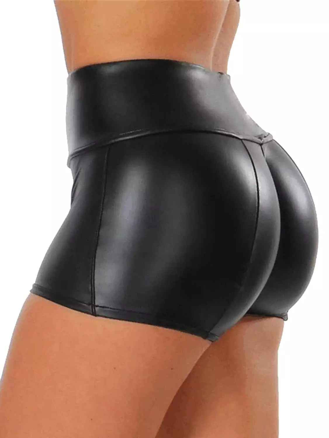 Chic Mid Waist Faux Leather Women's Hot Pants