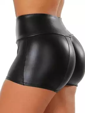 Chic Mid Waist Faux Leather Women's Hot Pants