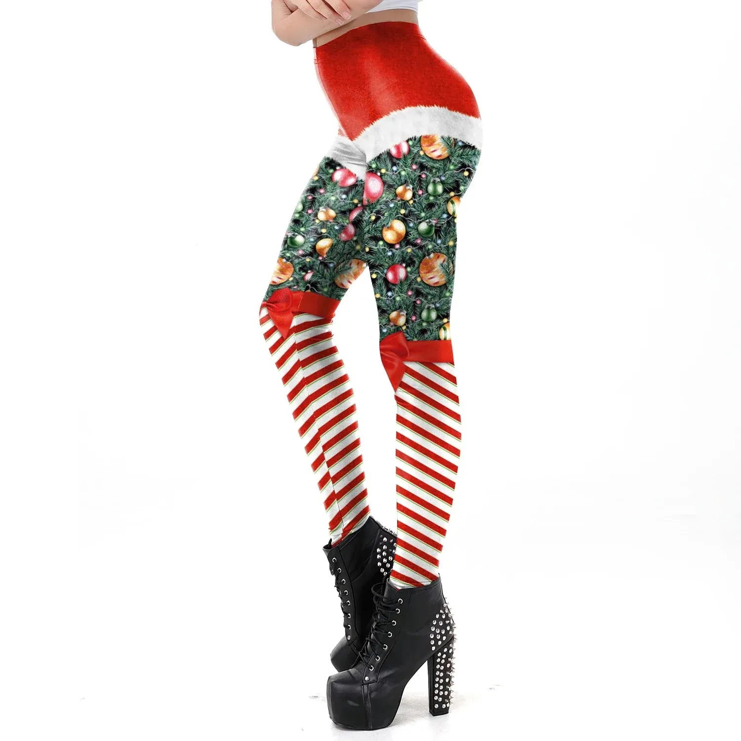 Christmas Belt Festival Women 3D Stripe Sexy High Waist Skinny Legging