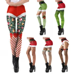 Christmas Belt Festival Women 3D Stripe Sexy High Waist Skinny Legging