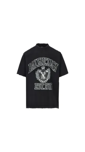 College Logo Print T-Shirt - Black